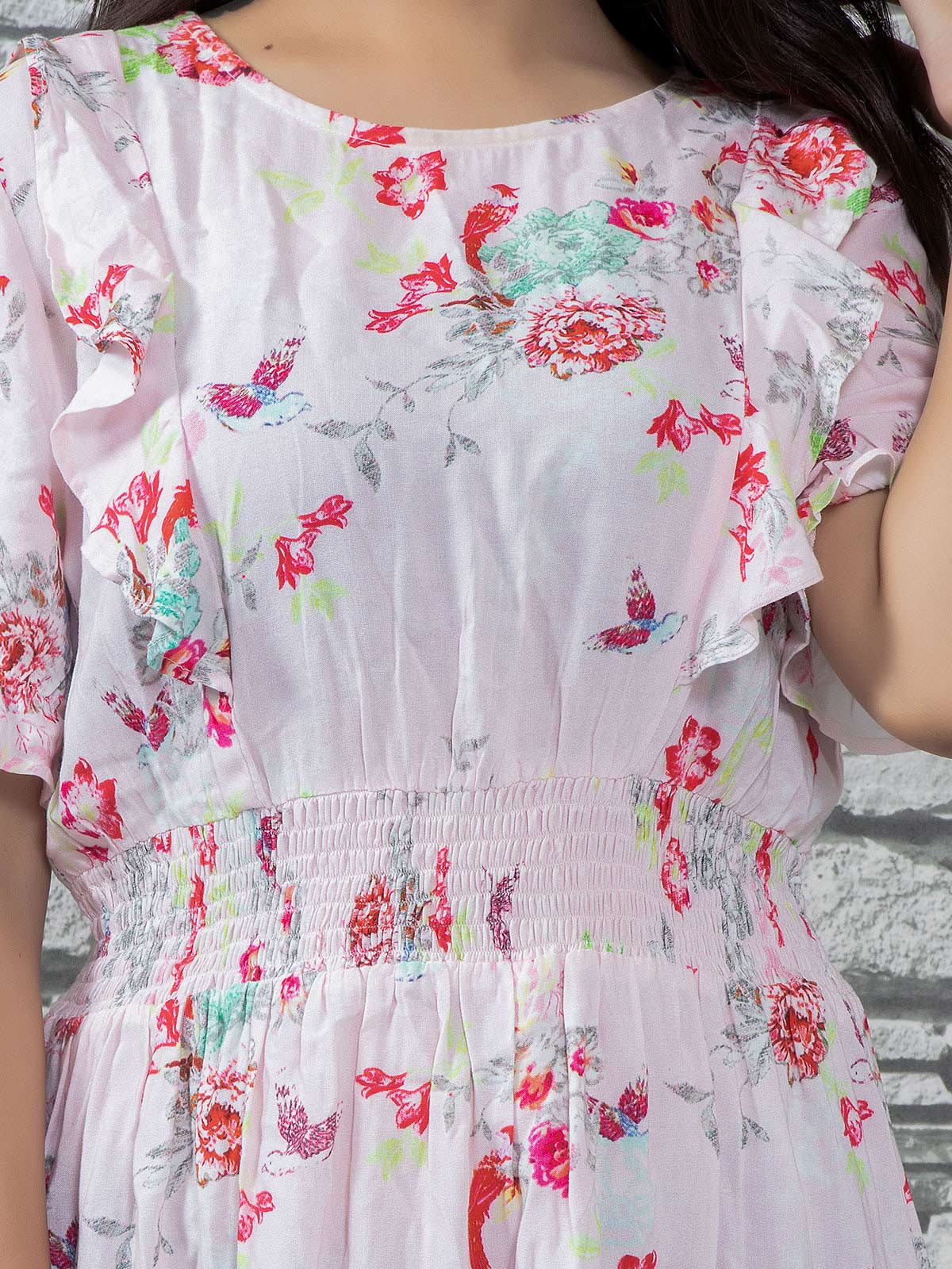 Floral Print Fit And Flare Knee Length Dress Red
