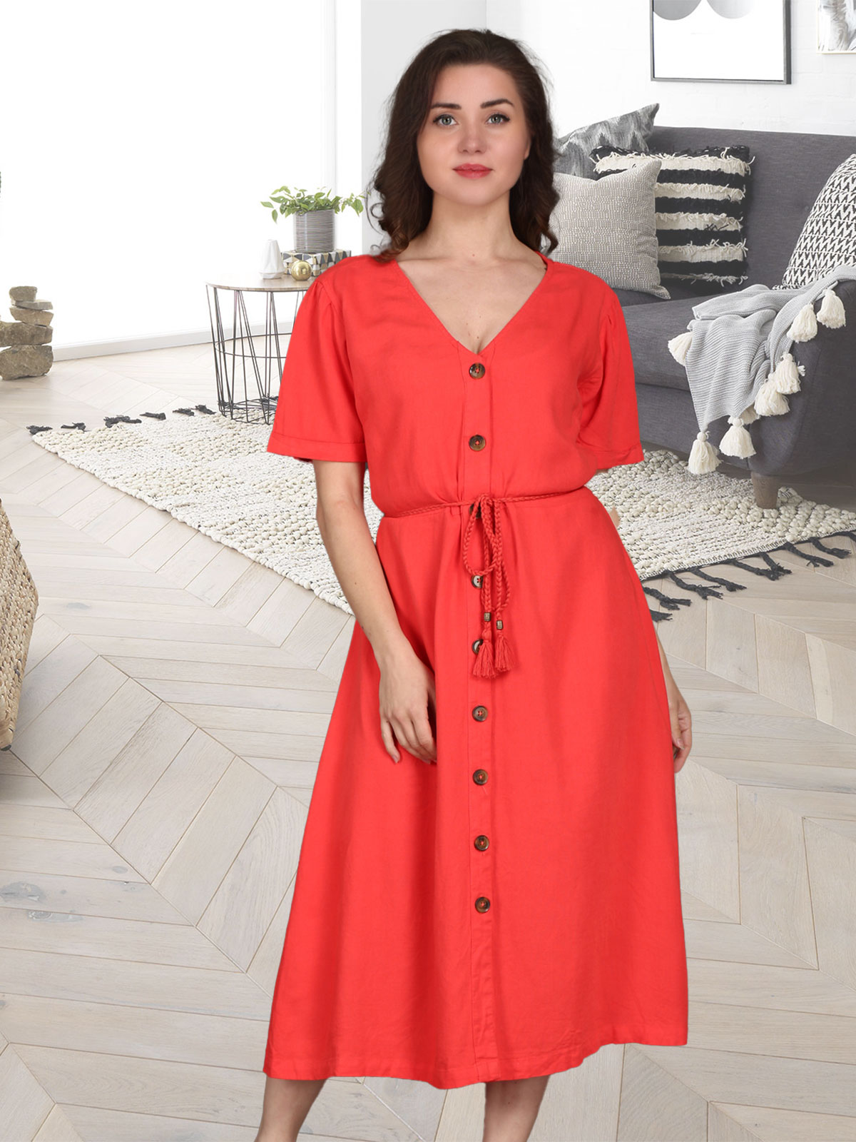 V-NECK SHORT SLEEVE SOLID DRESS