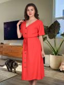 V-NECK SHORT SLEEVE SOLID DRESS