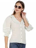 RUFFLE BLOUSE WITH 3/4 SLEEVES