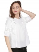 SCHIFFLY TOP WITH RUFFLE AT ARMHOLE
