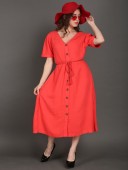 V-NECK SHORT SLEEVE SOLID DRESS