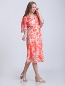 PRINTED POLY GGT FLERED DRESS WITH LINING LACE & SMOKING