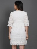 SCHIFFLY LINED KNEE LENGTH DRESS WITH ELBOW SLEEVES