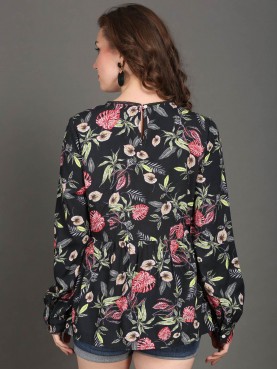 PRINTED BLOUSE WITH PLEATS & LACE DETAILS-back