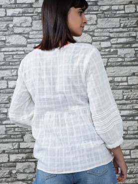 V NECK CHECK EMBRODIERY TOP-back