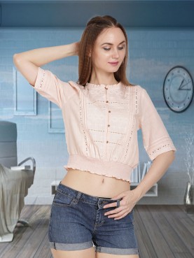 CROP TOP WITH SMOCKING AT BOTTOM-front