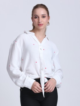 COTTON DUBBLE GAUZE BOTTOM TIE-UP SHIRT-front